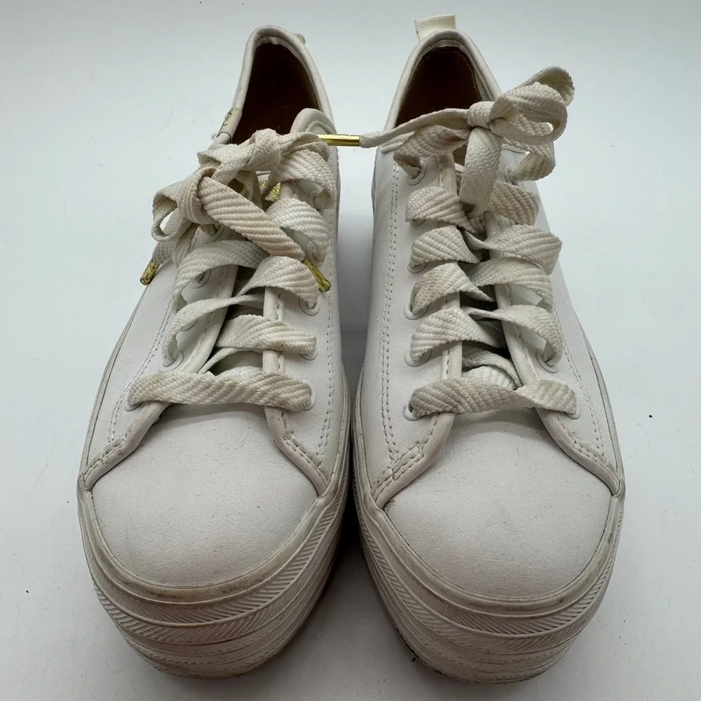 Keds Triple Up White Leather Platform Sneakers Womens 8 WH61626 Gold Hardware